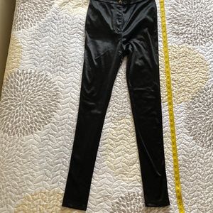 Signature 8. black satin stretch pants with button and zipper. #small tags cut.
